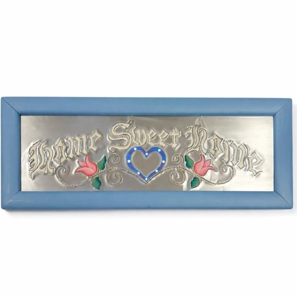Punched Tin Home Sweet Home Sign Vintage Cottage Granny Core Country Chic Hearts